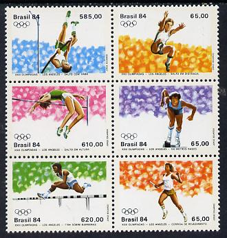 Brazil 1984 Olympic Games set of 6 in se-tenant block, SG 2066-72, stamps on olympics  sport