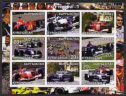Kyrgyzstan 2001 Formula 1 imperf sheetlet containing set of 9 values unmounted mint, stamps on , stamps on  stamps on cars, stamps on  stamps on racing cars, stamps on  stamps on formula 1, stamps on  stamps on  f1 , stamps on  stamps on shells