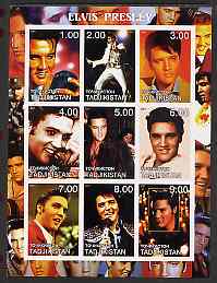 Tadjikistan 2001 Elvis Presley imperf sheetlet containing 9 values unmounted mint, stamps on music, stamps on personalities, stamps on elvis, stamps on entertainments, stamps on films, stamps on cinema