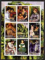 Tadjikistan 2001 Auguste Renoir imperf sheetlet containing 9 values unmounted mint, stamps on arts, stamps on renoir