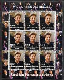 Congo 2000 The Belgian Royal Family - Queen Paola perf sheetlet containing 9 values unmounted mint, stamps on royalty