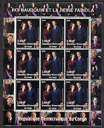 Congo 2000 The Belgian Royal Family - King Baudouin & Queen Fabiola perf sheetlet containing 9 values unmounted mint, stamps on royalty