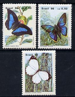 Brazil 1986 Butterflies set of 3 unmounted mint, SG 2219-21, stamps on butterflies