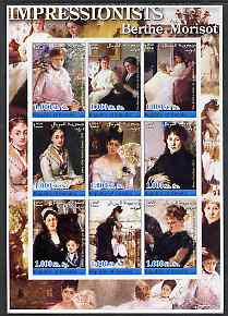Somalia 2002 Impressionists - Berthe Morisot imperf sheetlet containing 9 values unmounted mint, stamps on arts, stamps on morisot