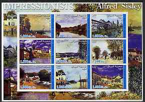 Somalia 2002 Impressionists - Alfred Sisley imperf sheetlet containing 9 values unmounted mint, stamps on arts, stamps on sisley