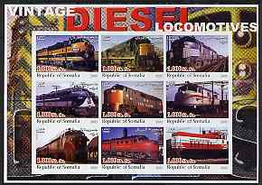 Somalia 2002 Diesel Locomotives #1 imperf sheetlet containing set of 9 values unmounted mint, stamps on railways