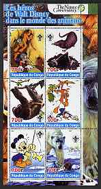 Congo 2005 The Nature Conservancy  Walt Disney Characters & Animals #5 perf sheetlet containing 6 values each with Scout Logo unmounted mint, stamps on films, stamps on disney, stamps on cartoons, stamps on animals, stamps on scouts, stamps on bears, stamps on fishing