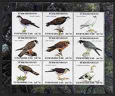 Turkmenistan 2000 ? Birds of Prey perf sheetlet containing 9 values unmounted mint, stamps on birds, stamps on birds of prey