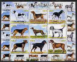 Congo 2000 Rare Dogs of the World #2 perf sheetlet containing 9 values unmounted mint, stamps on dogs, stamps on 