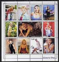 Bashkortostan 2000 Cameron Diaz perf sheetlet containing set of 12 values unmounted mint, stamps on , stamps on  stamps on films, stamps on  stamps on movies, stamps on  stamps on cinema, stamps on  stamps on entertainments, stamps on  stamps on women, stamps on  stamps on motorbikes