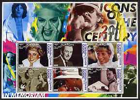 Somalia 2001 Icons of the 20th Century #19 - Princess Di & Walt Disney perf sheetlet containing 6 values (also shows Mick Jagger, Madonna, Spielberg, Luther King & Liz Ta..., stamps on personalities, stamps on millennium, stamps on disney, stamps on movies, stamps on films, stamps on royalty, stamps on diana, stamps on music