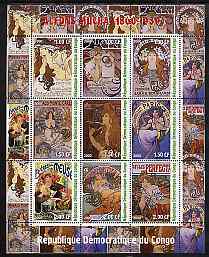 Congo 2000 Alfons Mucha - Art Nouveau Posters perf sheetlet containing set of 9 values unmounted mint, stamps on arts, stamps on women