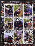 Tadjikistan 2001 Steam Locos perf sheetlet containing 9 values unmounted mint, stamps on railways