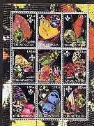 Turkmenistan 2001 Butterflies & Orchids perf sheetlet containing 9 values, each with Scouts Logo unmounted mint, stamps on , stamps on  stamps on butterflies, stamps on  stamps on orchids, stamps on  stamps on flowers, stamps on  stamps on scouts