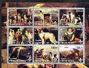 Turkmenistan 2001 Paintings with Dogs perf sheetlet containing 9 values, each with Scouts Logo unmounted mint, stamps on , stamps on  stamps on arts, stamps on  stamps on dogs, stamps on  stamps on scouts