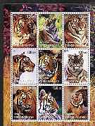 Turkmenistan 2001 Tigers perf sheetlet containing 9 values unmounted mint, stamps on , stamps on  stamps on animals, stamps on  stamps on cats, stamps on  stamps on tigers