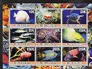 Myanmar 2001 Marine Life perf sheetlet containing set of 9 values unmounted mint, stamps on marine life, stamps on fish, stamps on turtles