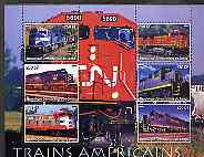 Congo 2005 American Diesel Trains perf sheetlet containing set of 6 values unmounted mint, stamps on railways