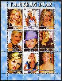 Congo 2005 Cameron Diaz #1 perf sheetlet containing 9 values unmounted mint, stamps on personalities, stamps on entertainments, stamps on films, stamps on cinema, stamps on women