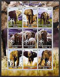 Congo 2004 Elephants perf sheetlet containing 9 values each with Scout Logo unmounted mint, stamps on animals, stamps on elephants, stamps on scouts