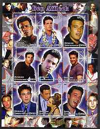 Congo 2005 Ben Affleck perf sheetlet containing 9 values unmounted mint, stamps on personalities, stamps on entertainments, stamps on films, stamps on cinema