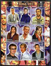 Congo 2005 Brad Pitt perf sheetlet containing 9 values unmounted mint, stamps on personalities, stamps on entertainments, stamps on films, stamps on cinema