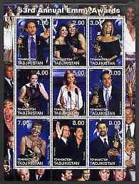 Tadjikistan 2001 53rd Annual Emmy Awards perf sheetlet containing 9 values (showing Streisand, etc) unmounted mint, stamps on entertainments, stamps on music, stamps on  tv , stamps on 