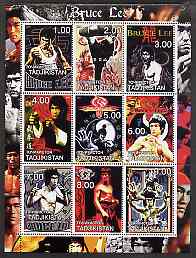 Tadjikistan 2001 Bruce Lee perf sheetlet containing set of 9 values unmounted mint, stamps on films, stamps on cinema, stamps on movies, stamps on entertainments, stamps on personalities, stamps on martial arts, stamps on 