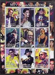 Tadjikistan 2001 MTV Music Awards perf sheetlet containing 9 values unmounted mint (REM, Anastacia, Shaggy etc), stamps on personalities, stamps on entertainments, stamps on music, stamps on pops, stamps on rock