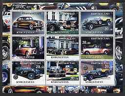 Kyrgyzstan 2001 Luxury cars perf sheetlet containing 9 values unmounted mint, stamps on cars, stamps on rolls royce
