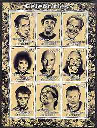 Congo 2001 Caricatures of Celebrites #2 perf sheetlet containing 9 values unmounted mint (Bogart, T Thomas, Dylan, Connery, Hendrix, E Clapton etc), stamps on personalities, stamps on entertainments, stamps on films, stamps on cinema, stamps on movies, stamps on music, stamps on rock, stamps on scots, stamps on scotland