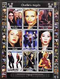 Congo 2001 Charlie's Angels perf sheetlet containing 9 values unmounted mint, stamps on films, stamps on movies, stamps on cinema, stamps on entertainments, stamps on personalities, stamps on women, stamps on 
