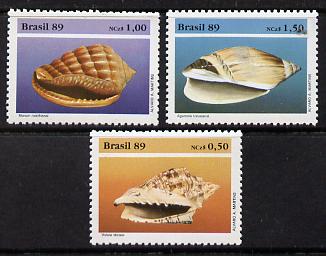 Brazil 1989 Mollusc Shells set of 3 unmounted mint, SG 2382-84, stamps on marine life, stamps on shells