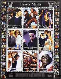 Congo 2001 Famous Movies perf sheetlet containing 9 values unmounted mint, stamps on films, stamps on movies, stamps on cinema, stamps on entertainments