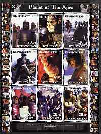 Kyrgyzstan 2001 Planet of the Apes perf sheetlet containing 9 values unmounted mint, stamps on films, stamps on movies, stamps on cinema, stamps on entertainments, stamps on sci-fi