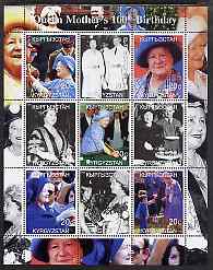 Kyrgyzstan 2000 Queen Mothers 100th Birthday #2 perf sheetlet containing 9 values unmounted mint, stamps on royalty, stamps on queen mother, stamps on snooker