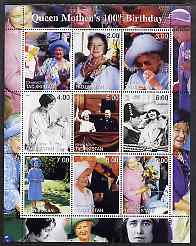 Tadjikistan 2000 Queen Mother's 100th Birthday #2 perf sheetlet containing 9 values unmounted mint, stamps on royalty, stamps on queen mother, stamps on churchill