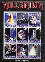 Rwanda 1999 Millennium - Space in the 20th Century perf sheetlet containing 9 values unmounted mint, stamps on millennium, stamps on space, stamps on apollo