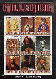 Afghanistan 1999 Millennium - Art of the 11th to 19th Centuries perf sheetlet containing 9 values unmounted mint, stamps on millennium, stamps on arts, stamps on michelangelo, stamps on rembrandt, stamps on cezanne