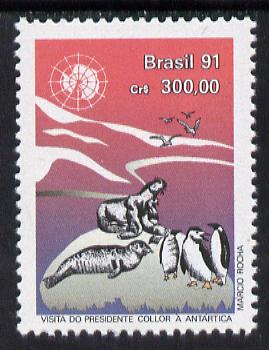 Brazil 1991 Presidents Visit to Antarctica, SG 2469*, stamps on animals   maps   polar   penguin
