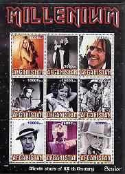 Afghanistan 1999 Millennium - Movie Stars of the 20th Century (Senior) perf sheetlet containing 9 values unmounted mint, stamps on millennium, stamps on personalities, stamps on entertainments, stamps on films, stamps on cinema, stamps on movies