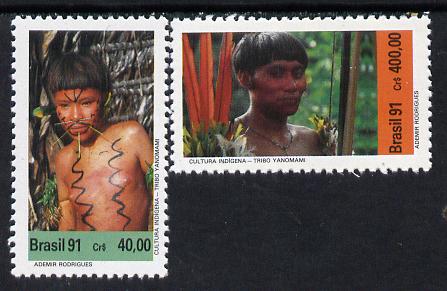 Brazil 1991 Indian Culture (Yanomani) set of 2, SG 2478-79 unmounted mint, stamps on cultures
