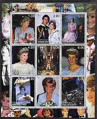 Tadjikistan 2000 A Tribute to Princess Diana #2 perf sheetlet containing 9 values unmounted mint , stamps on personalities, stamps on royalty, stamps on diana
