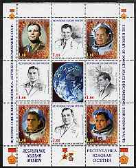 South Ossetia Republic 1999 History of USSR Space Discoveries #02 perf sheetlet containing 8 values plus label unmounted mint , stamps on space, stamps on medals