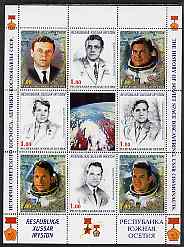 South Ossetia Republic 1999 History of USSR Space Discoveries #03 perf sheetlet containing 8 values plus label unmounted mint , stamps on space, stamps on medals