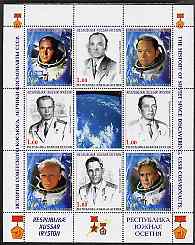 South Ossetia Republic 1999 History of USSR Space Discoveries #04 perf sheetlet containing 8 values plus label unmounted mint , stamps on space, stamps on medals
