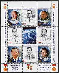 South Ossetia Republic 1999 History of USSR Space Discoveries #08 perf sheetlet containing 8 values plus label unmounted mint , stamps on space, stamps on medals