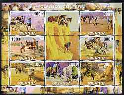 Rwanda 2001 Cowboy Golfers perf sheetlet containing 7 values plus 2 labels, unmounted mint , stamps on golf, stamps on wlid west, stamps on horses