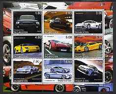 Tadjikistan 2001 Modern Sports Cars perf sheetlet containing 9 values unmounted mint, stamps on cars, stamps on ford, stamps on jaguar, stamps on mercedes, stamps on renault, stamps on  tvr , stamps on lamborghini, stamps on mclaren, stamps on porsche, stamps on 