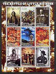Tadjikistan 2001 The Battle of the Little Big Horn perf sheetlet containing 9 values unmounted mint, stamps on , stamps on  stamps on americana, stamps on  stamps on battles, stamps on  stamps on indians, stamps on  stamps on wild-west, stamps on  stamps on wild west